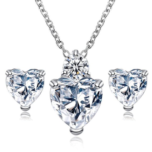 Jewelry - 🌟 925 Sterling Silver Necklace With Earrings Set Heart Love